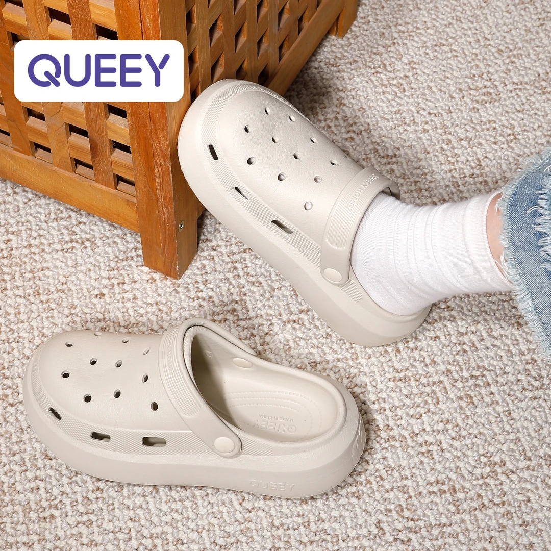 QUEEY HOME®夏季新款厚底外穿女士增高洞洞鞋防滑EVA透气柔软凉拖