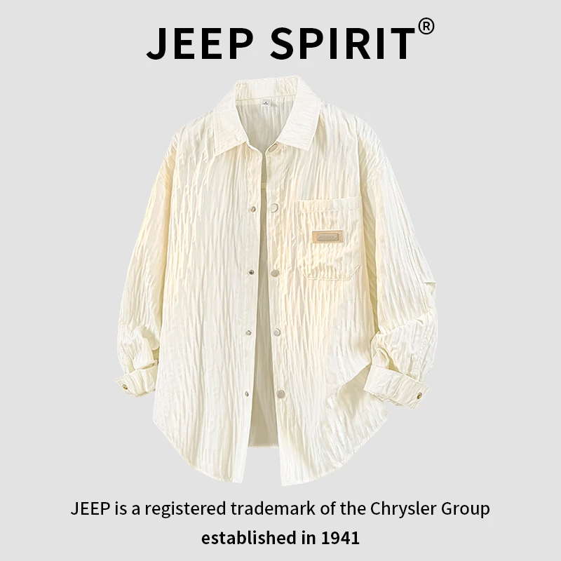 JEEPSPIRIT吉普流光风肌理感小众衬衫男春秋季宽松百搭上衣外套潮