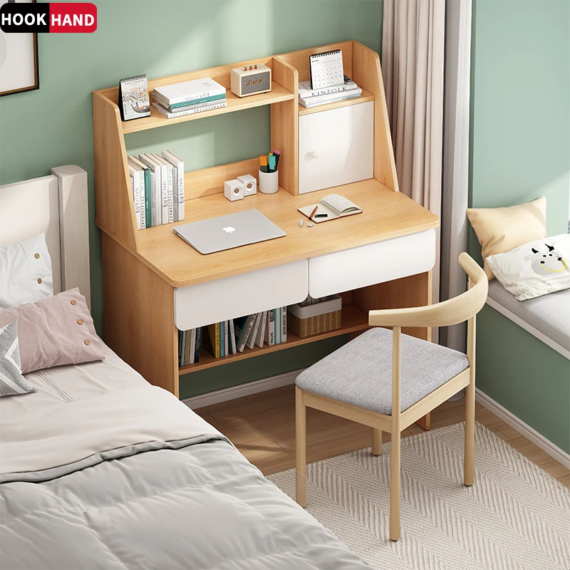 书桌书架一体桌小型现代简约电脑桌台式家用卧室学生学习写字桌子