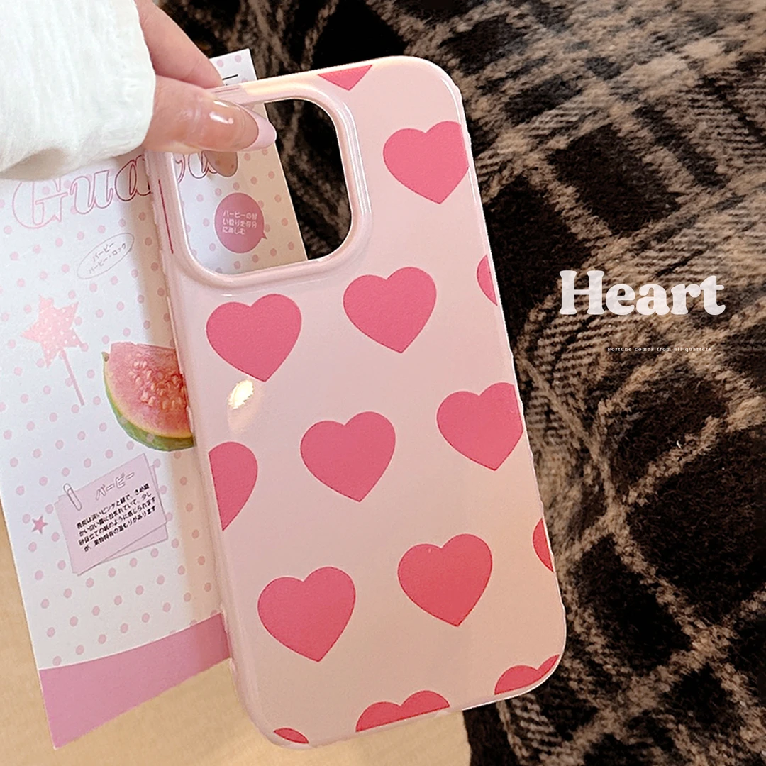 韩系玫红满屏心适用iphone16硅胶15全包防摔13防摔12软壳气质高级