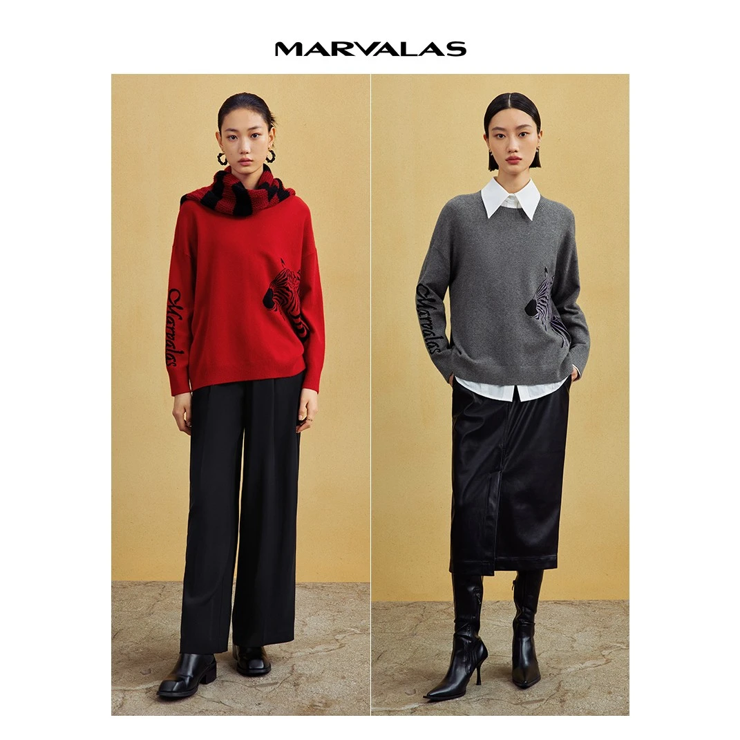 【两颗柠檬】曼德诗羊毛羊绒卫衣秋圆领印花套头针织上衣