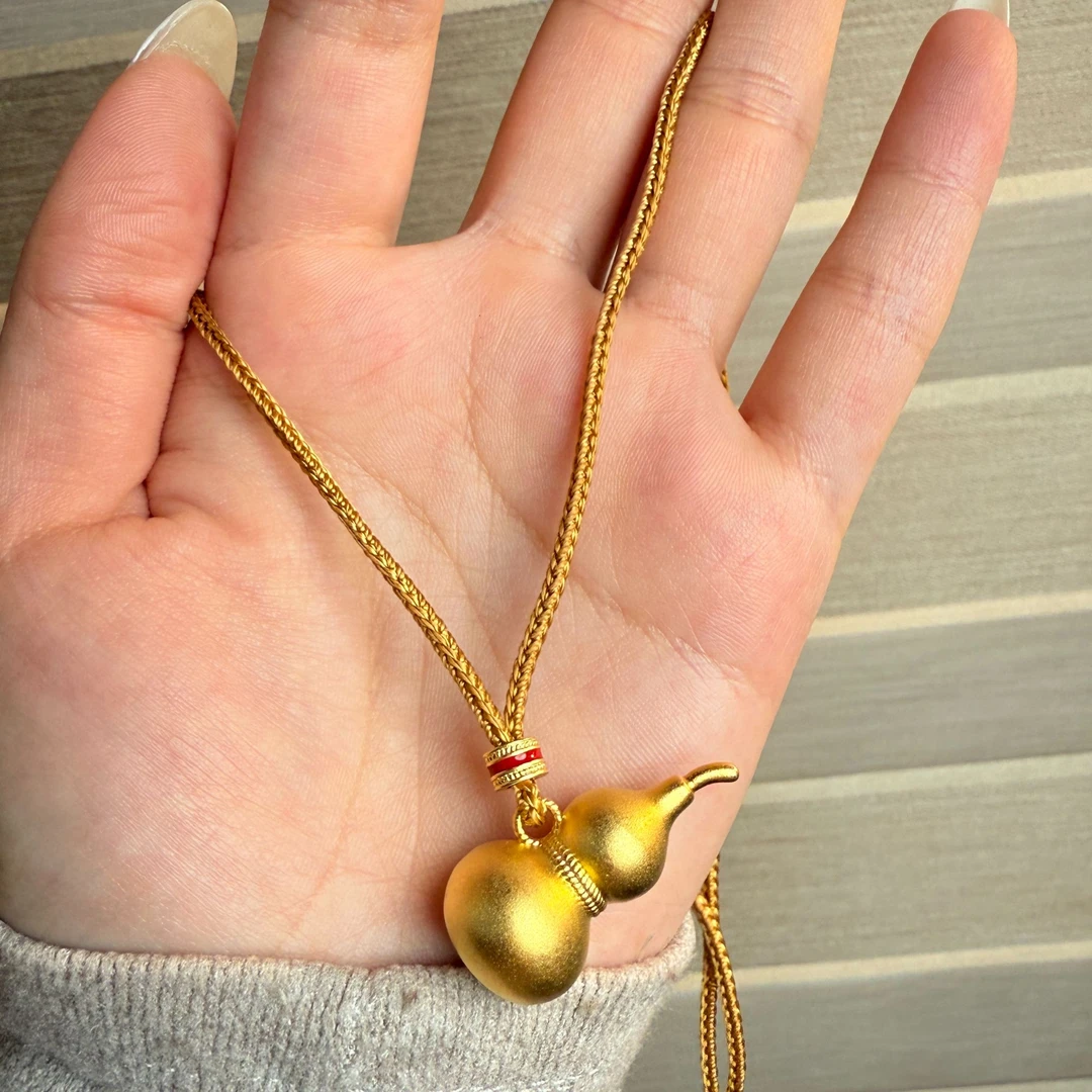 铜棉绳项链 古法磨砂葫芦金色男女通用国风秋冬毛衣链