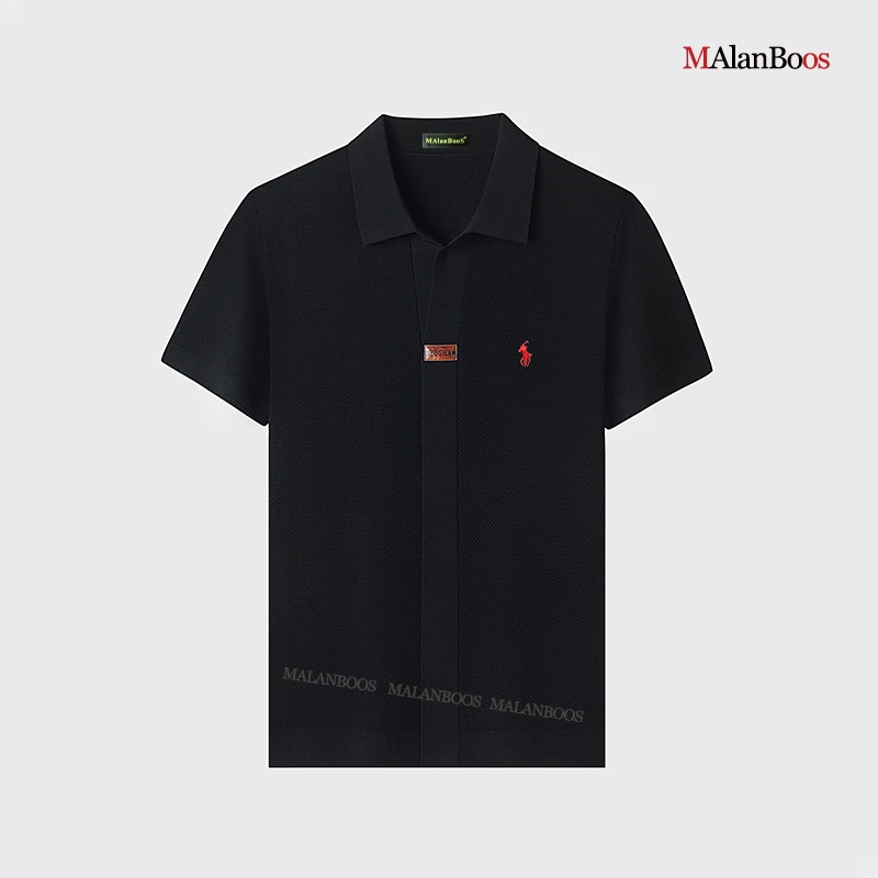 【时尚设计款】MAlanBoos男士新款高端商务休闲剪刀领刺绣POLO衫男