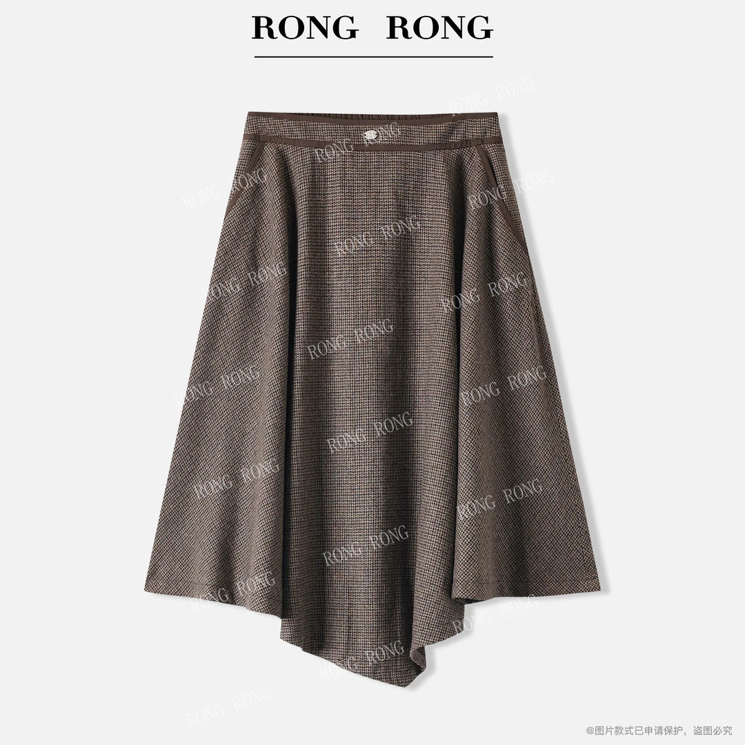溶溶【英伦诗调】RONGRONG 绵羊毛混纺高腰复古英伦风半身裙25c8550