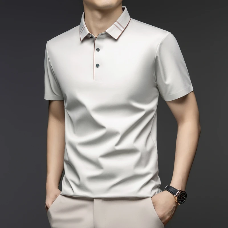 【金标可机洗桑蚕丝】男士短袖Polo衫夏季休闲中青年男士薄款体恤衫
