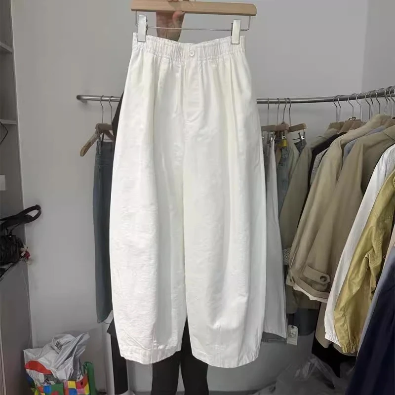 今年流行韩国松紧高腰休闲气球裤2025春季新款宽松显瘦九分弯刀裤