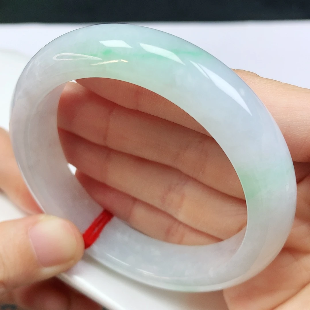 未镶嵌手镯翡翠54.8圈口冰飘阳绿255