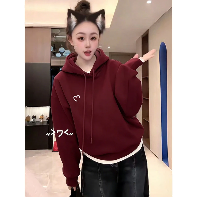 2026新款加绒加厚连帽短款卫衣外套女秋冬马年本命年衣服新年上衣