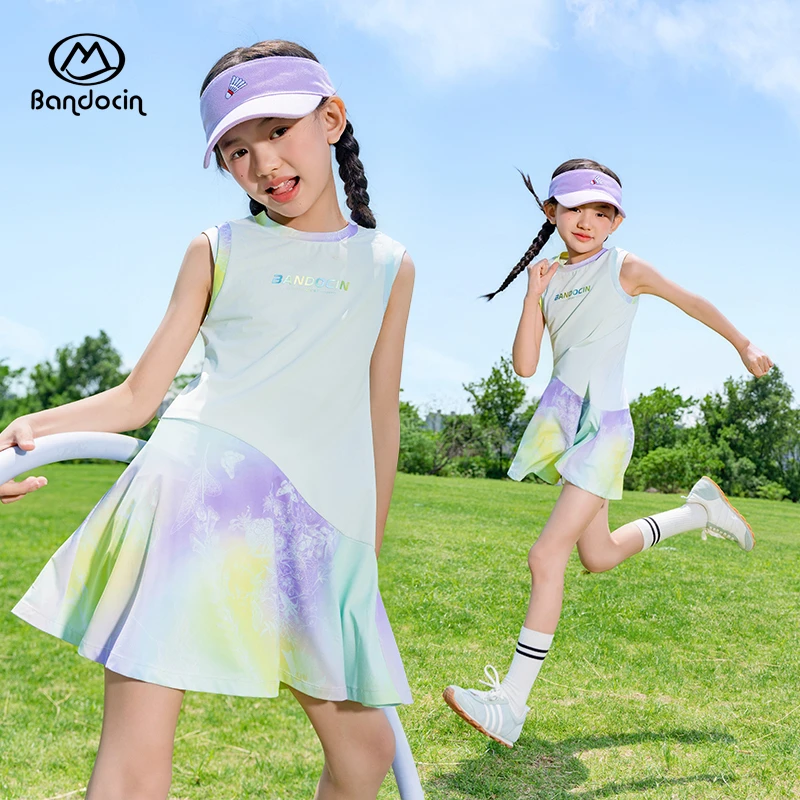 BANDOCIN【薄荷皮】女童印花无袖连衣裙夏季透气轻盈凉感运动网球裙