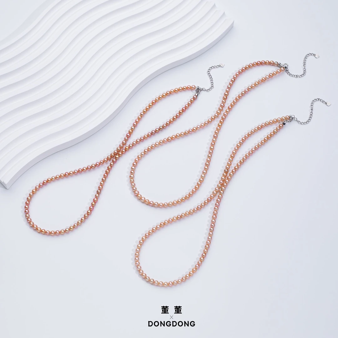 DDX747-1[小雏橘]淡水珍珠小米链3.5-4.5mmS925银 （多样性发一）