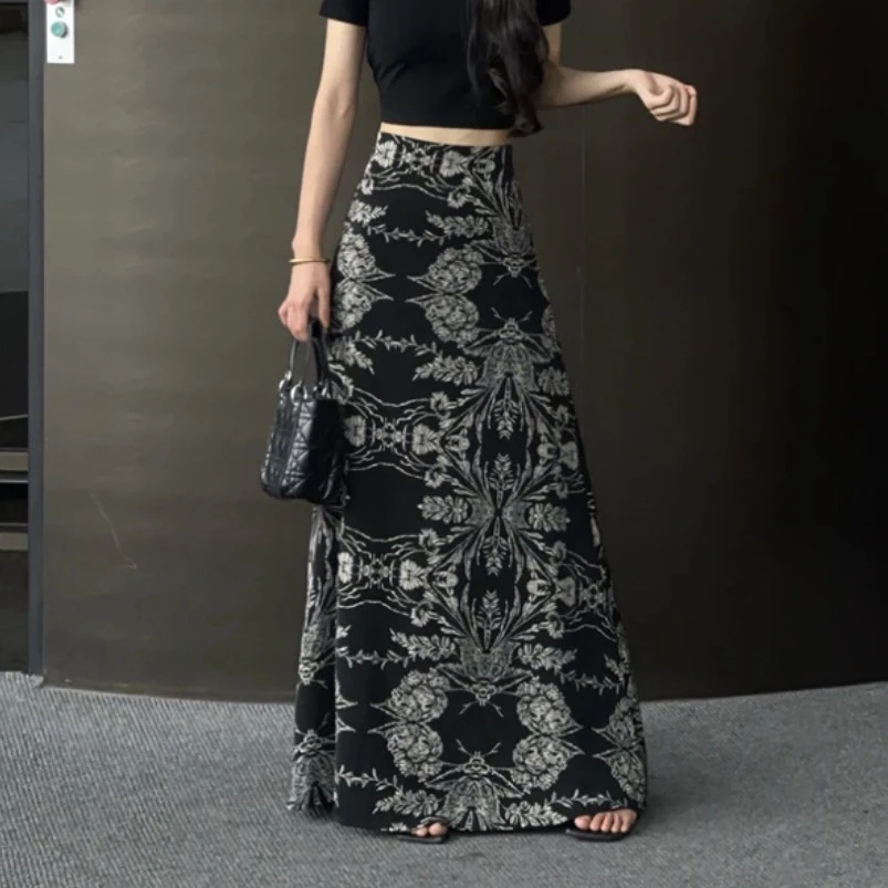 夏季新款碎花裙品质长裙百搭显瘦高腰收腰A版加长半身裙