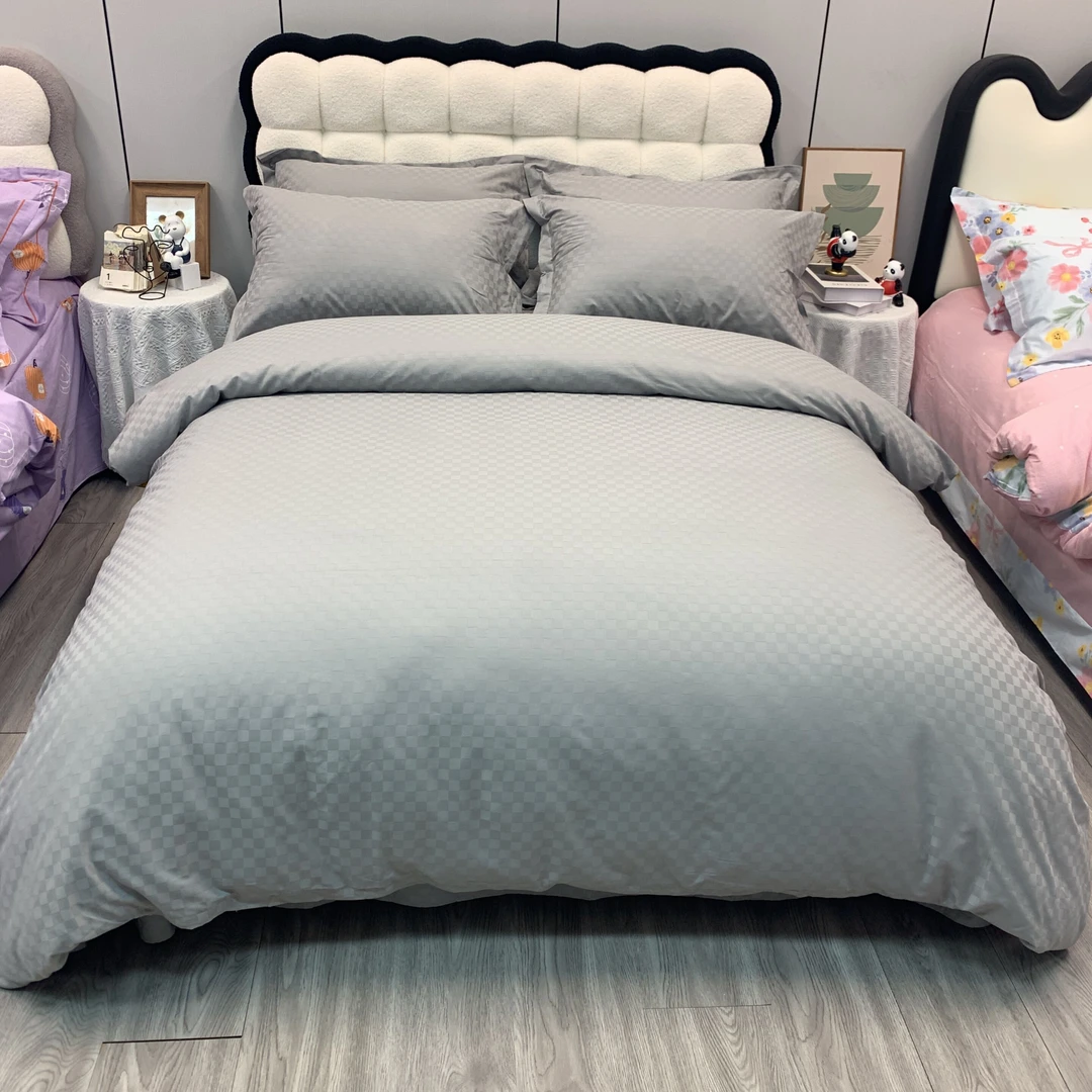 雪京 现货 四季款纯棉全棉四件套 纯色贡缎提花床上用品四件套