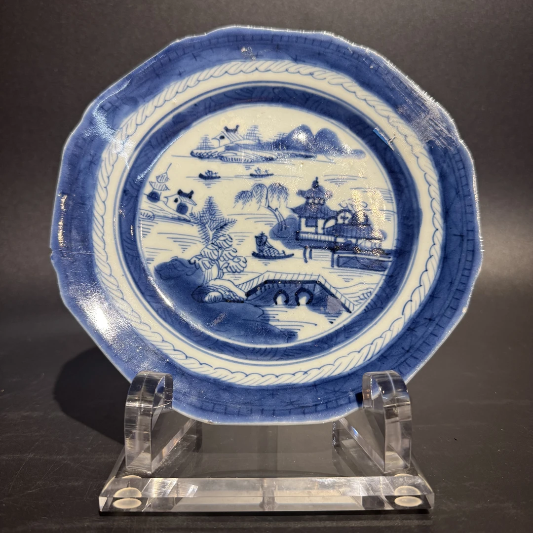 C-A0901092清光绪青花山水梧桐盘直径19