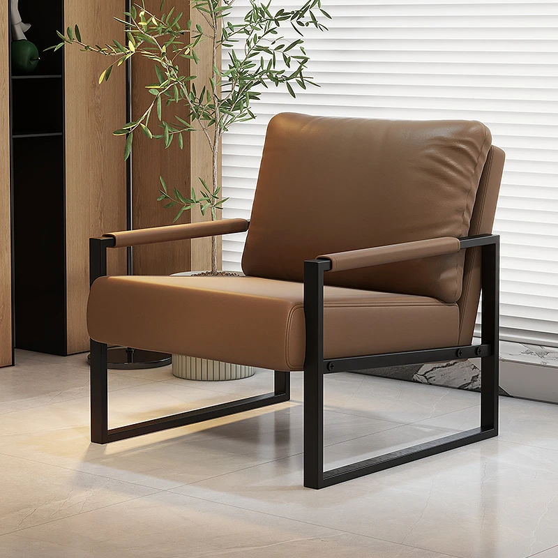 单人椅意式轻奢中古风小户型客厅休闲商务洽谈接待懒人单人沙发