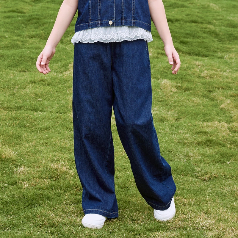 1954女童裤子夏季薄款儿童2025新款洋气直筒裤大童水洗牛仔阔腿裤