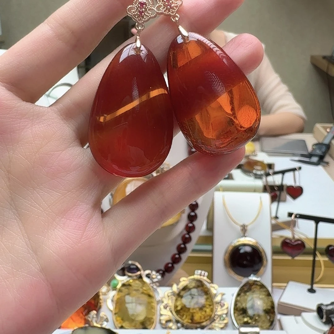 琥珀未镶嵌耳饰耳坠