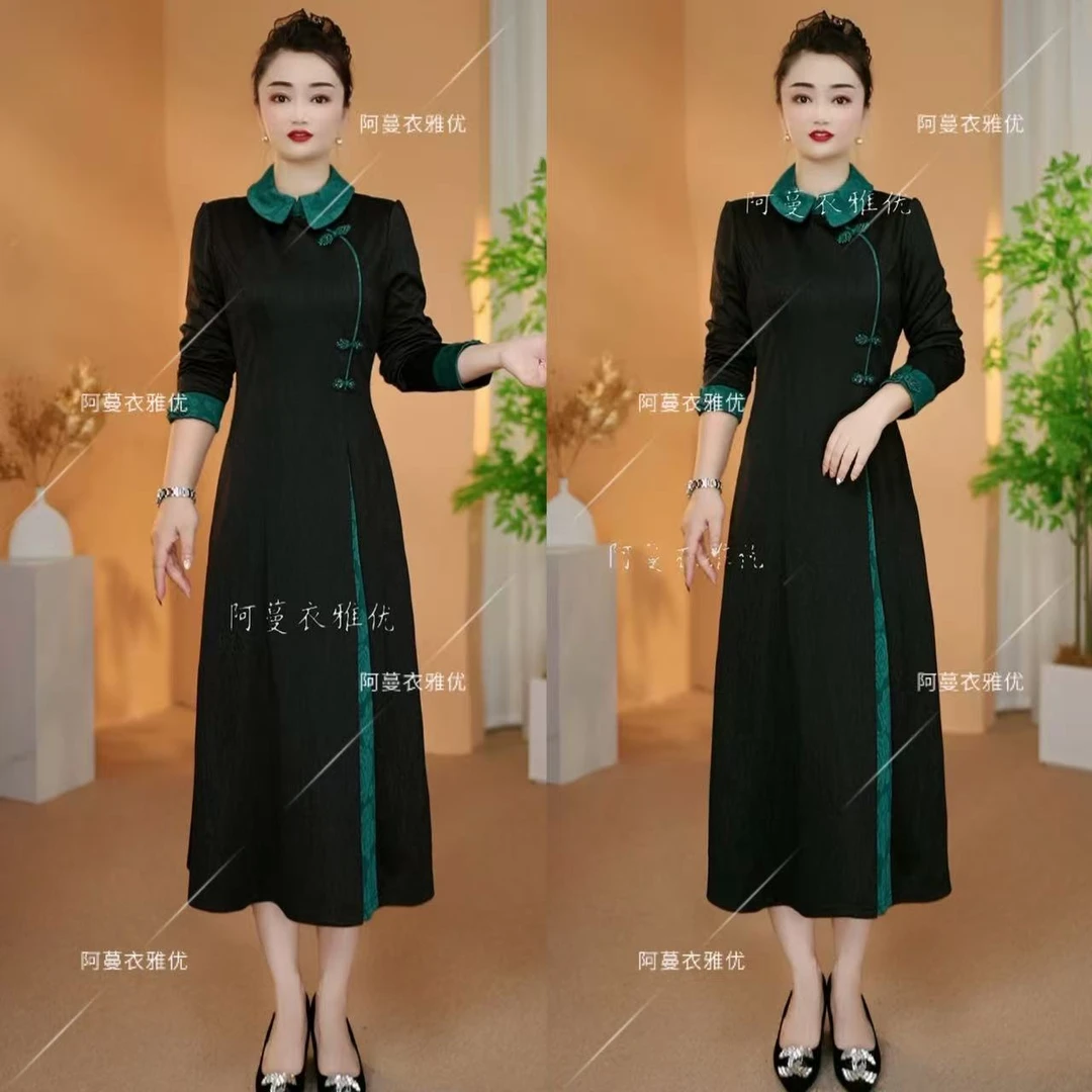 【衣雅严选】8098-2320#新款加厚云锦锻提花新中式气质显瘦连衣裙