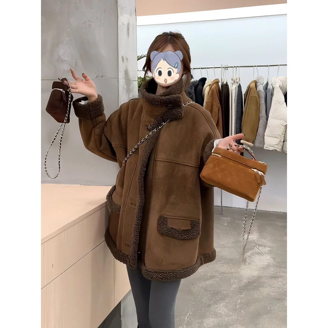 美拉德风复古设计感小众立领外套冬季新款独特气质显瘦拼接外套