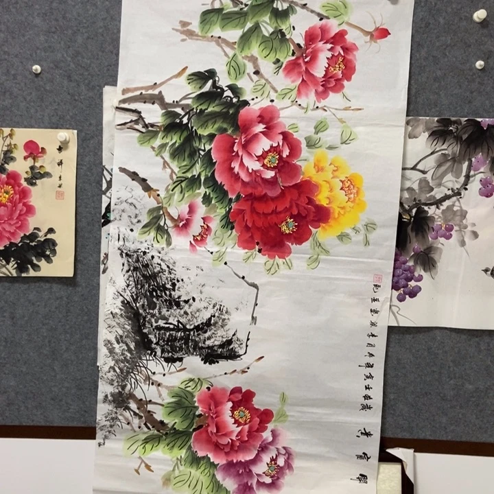 国画四尺牡丹138厘米宽度