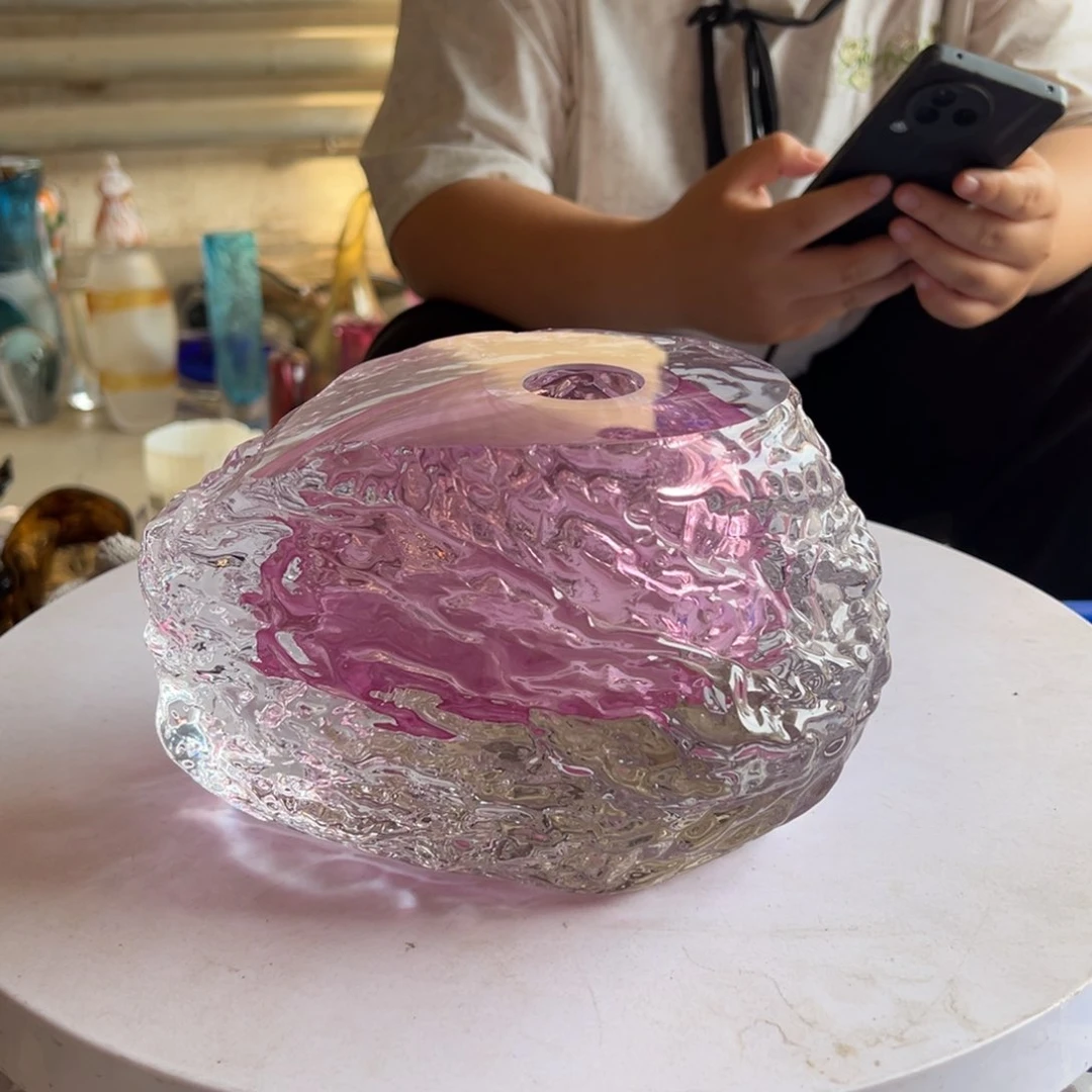 我***公金红琉璃花器摆件高度14 成品