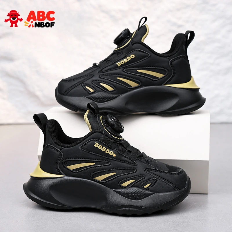 ABC NBOF童鞋男童运动鞋2025春秋中大童旋转扣皮面防水儿童老爹鞋