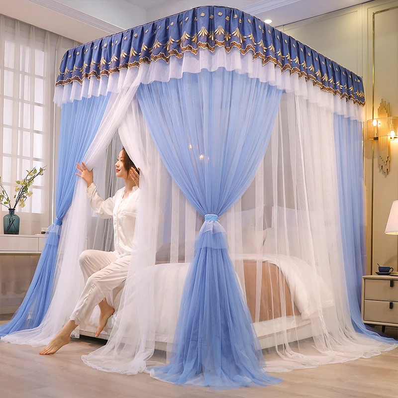 水星高端家纺导轨蚊帐家用新款加密双层莎加厚轨道豪华卧室公主风