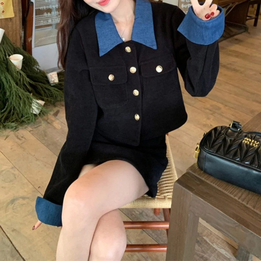 法式小香风针织黑色短款复古秋冬洋气小众时尚百搭气质显瘦长袖开