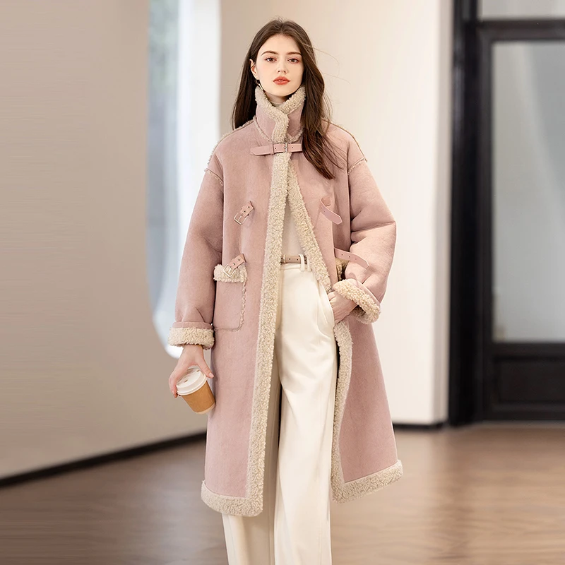 她池2025冬装新款女装时尚气质拼接宽松甜美风大衣T44B8148D