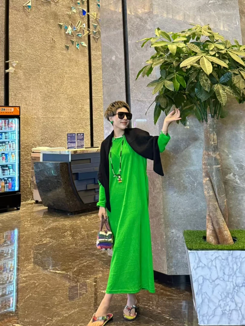 【岩哥推荐】2532511 不带披肩BV绿亚麻棉长裙