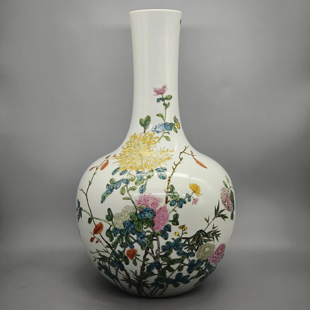 42501153*分链接2-1*清末粉彩花卉纹天球瓶/瓷器四