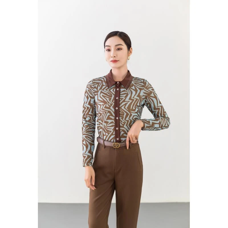 【商场同款】长袖衬衣春季翻领气质时尚印花百搭轻奢休闲洋气C6273