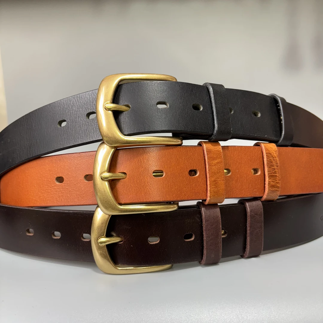 腰带头层牛皮手工制作针扣下单备注然色复古休闲，单层皮料不分层