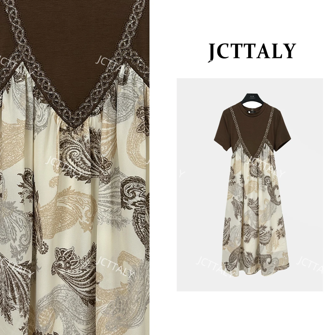 【linda】【5】百搭女夏季短袖蕾丝假两件连衣裙NH-A139