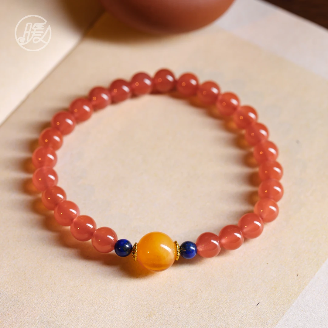 单圈南红玛瑙手串6mm搭配蜜蜡路路通手链H2925多样性发一