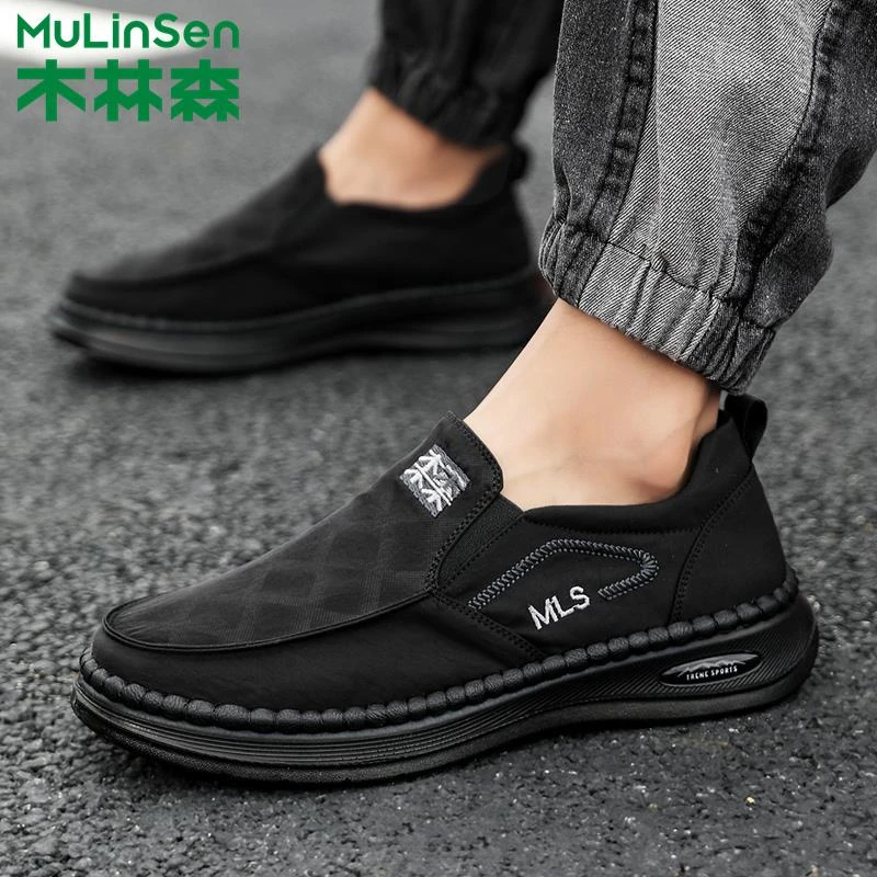 木林森男鞋2025年秋冬季新款男士透气百搭软底舒适一脚蹬休闲布鞋