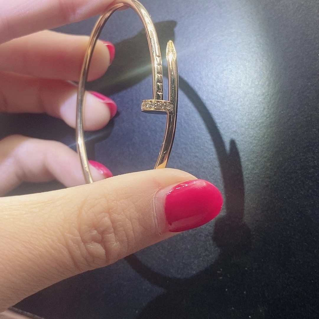 钻石手镯18K金镶嵌钉子头尾钻手镯窄k黄17