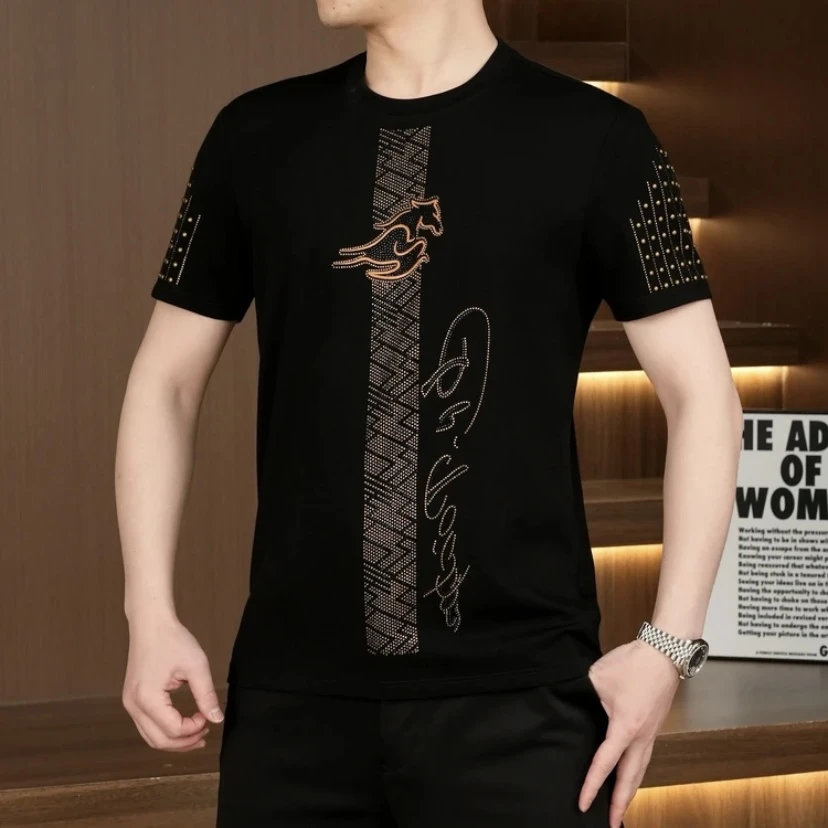 春夏短袖时尚男士圆领百搭金马奔腾潮流休闲上衣T恤高级感男装t恤