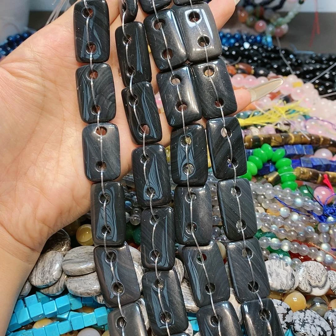 散珠玛瑙/玉髓黑玛瑙蚕丝一条