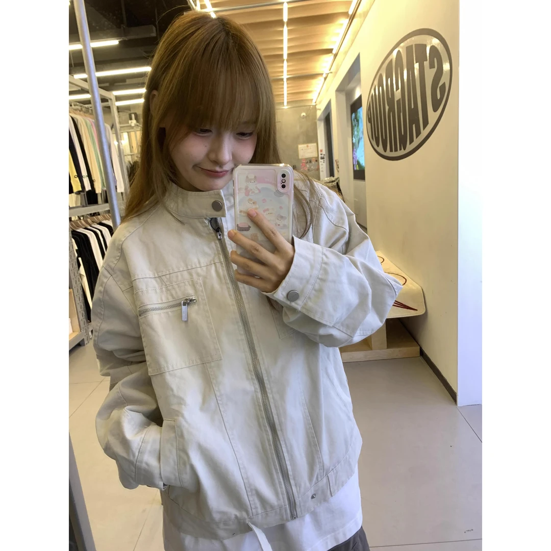 美式复古哈灵顿水洗夹克女2025春季新款街头风百搭立领工装外套