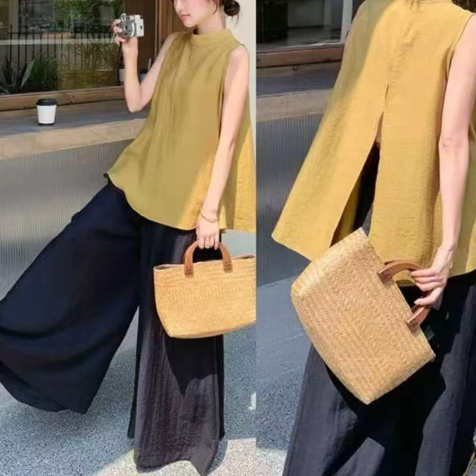 9372-2025年夏季新款时尚洋气韩版慵懒风上衣+阔腿裤两件套