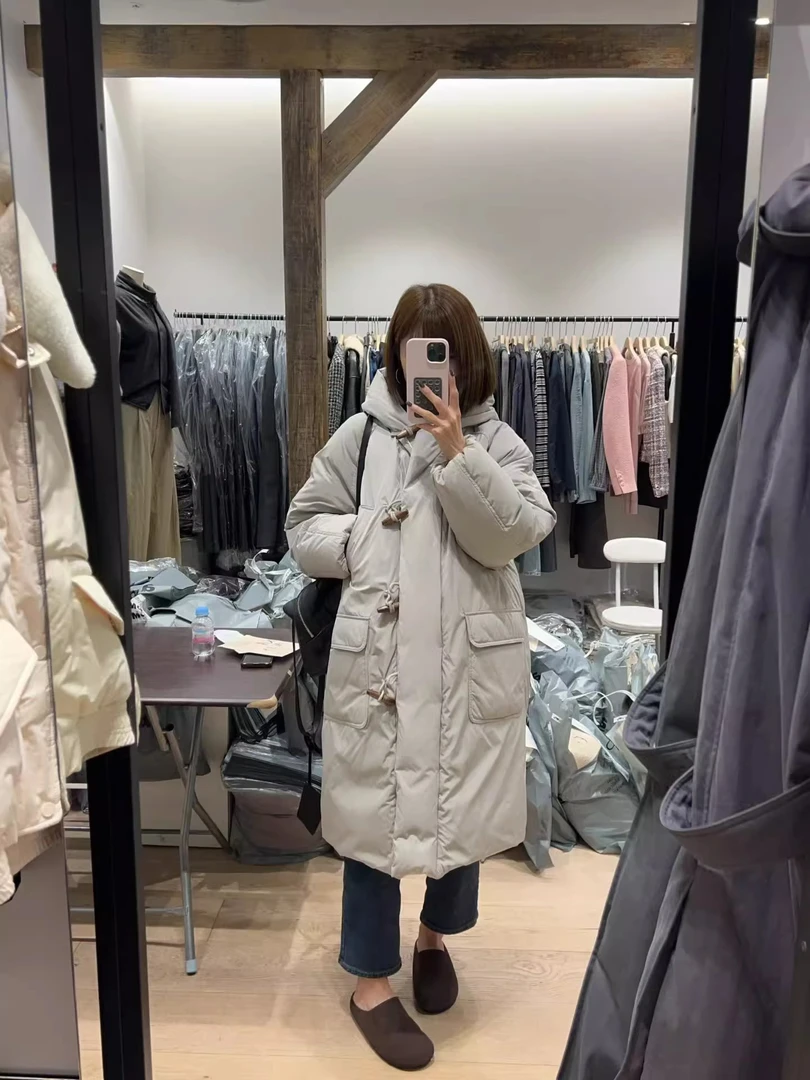 apM【BRUNI】韩国东大门冬季新款超厚实鹅绒长款抽绳羽绒服外套