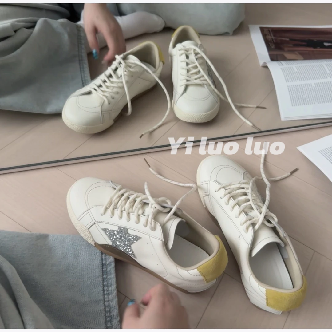 头层牛皮秋季韩国新款星星鞋平底运动板鞋潮流女鞋