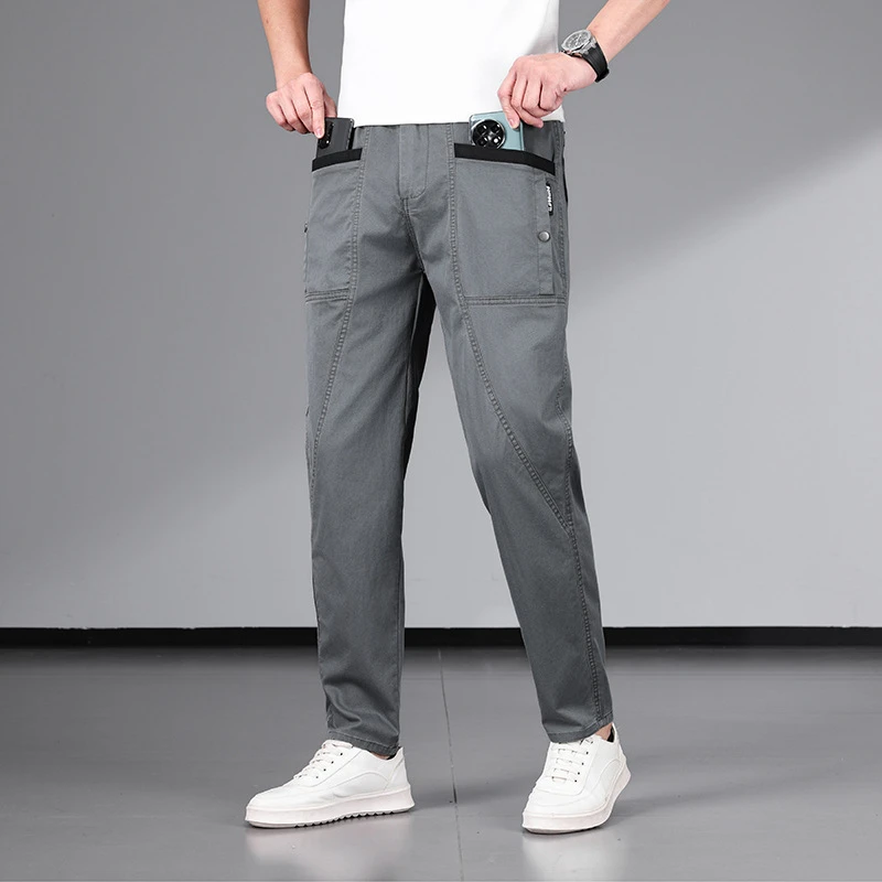 四兜弹力休闲裤男士春夏新款大口袋松紧腰品质时尚潮流百搭长裤子