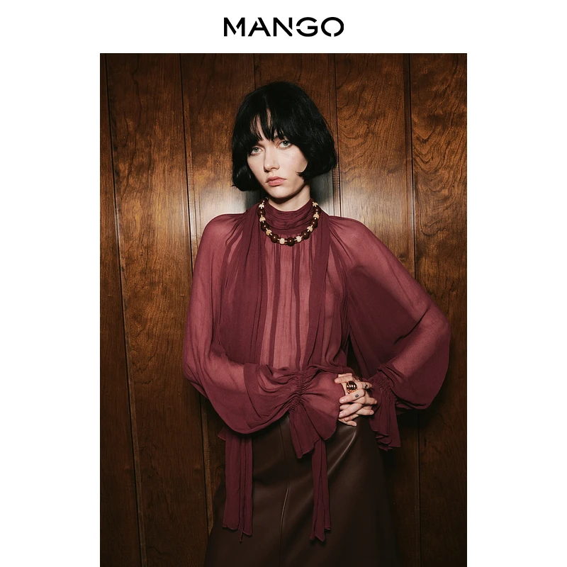 【Dark Grace】MANGO女装衬衫2025秋装新款法式围巾领飘带上衣