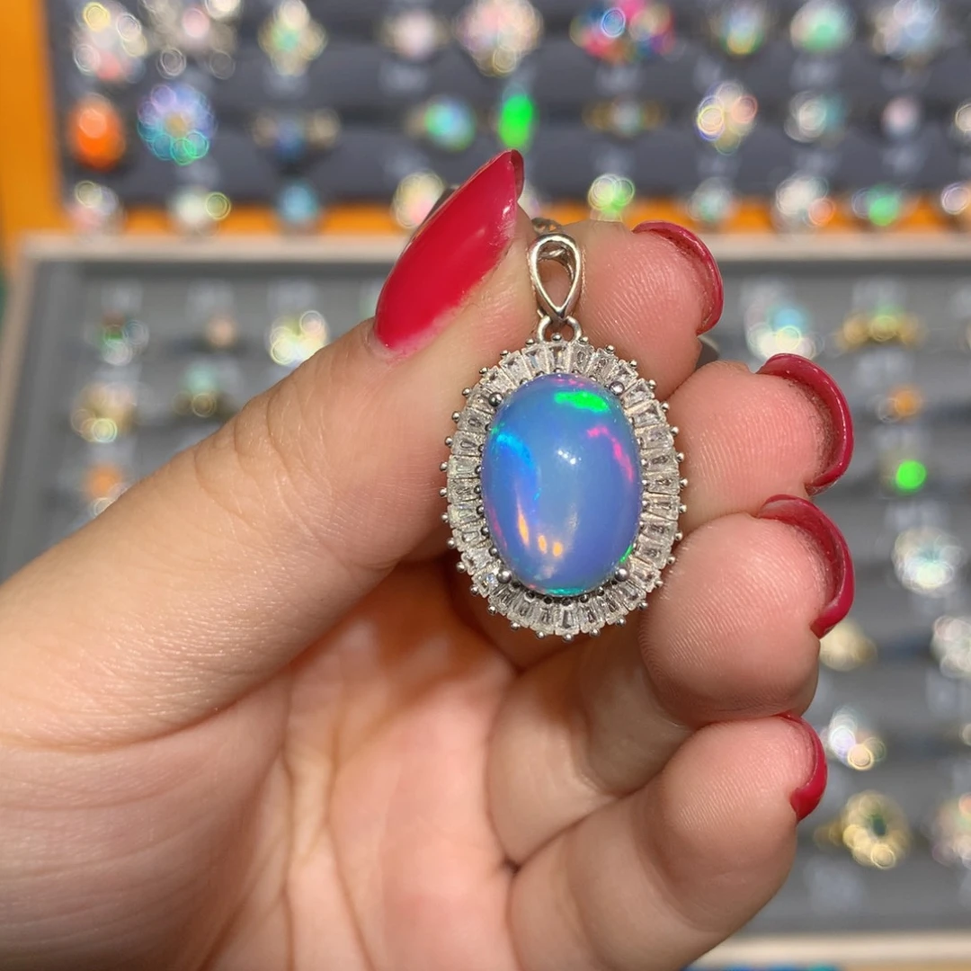 银S925镶嵌欧泊欧泊吊坠l