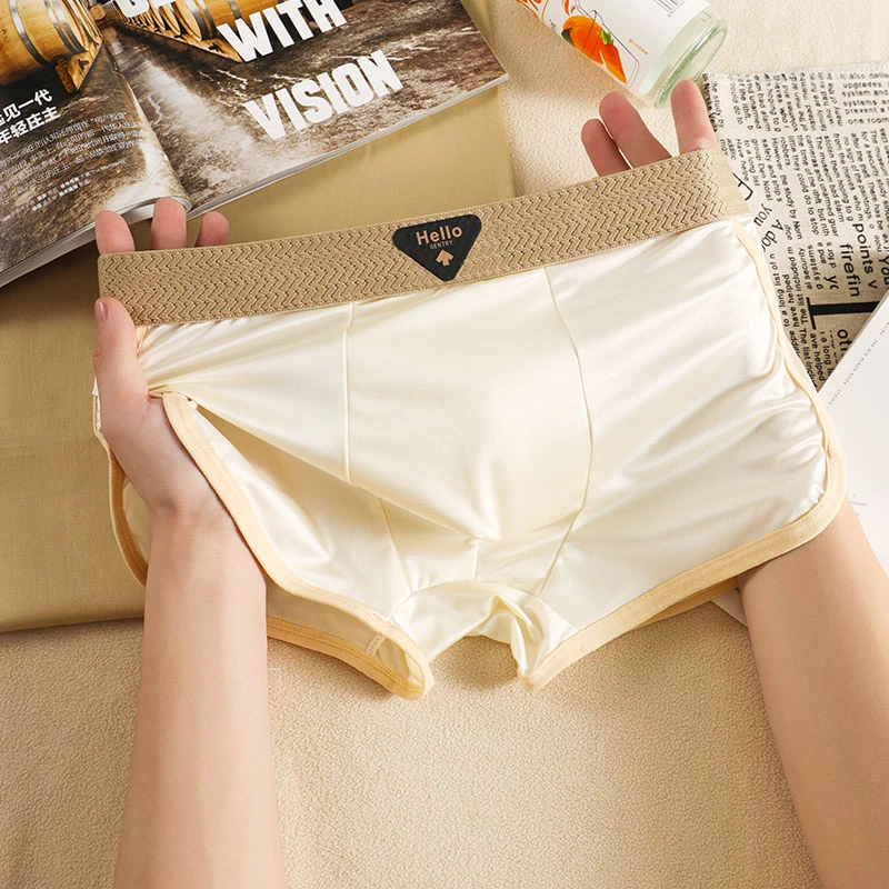 新款冰丝男士内裤男夏季时尚轻奢平角10a抑菌桑蚕丝底档四角短裤