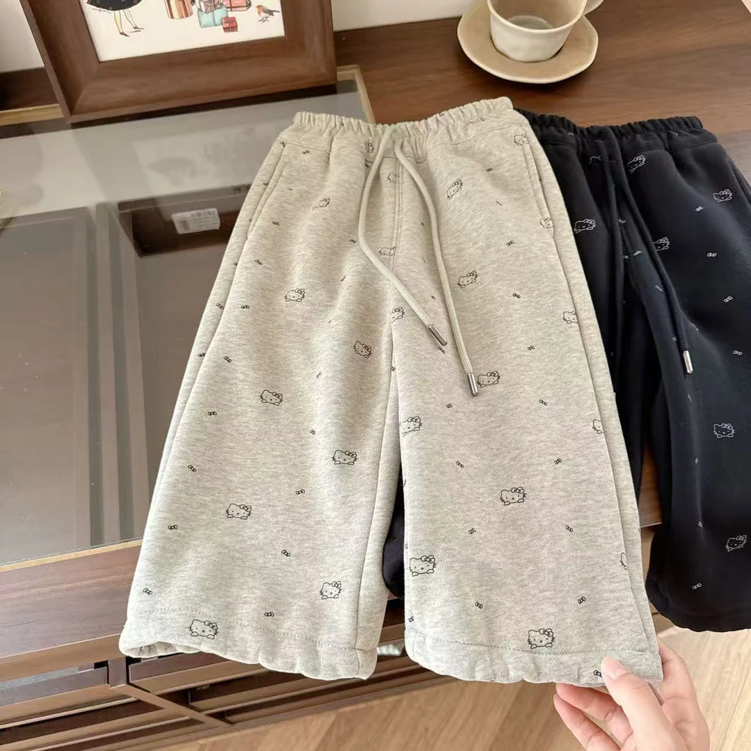 鹿小冉韩版女童深秋加绒卫裤儿童休闲直筒裤