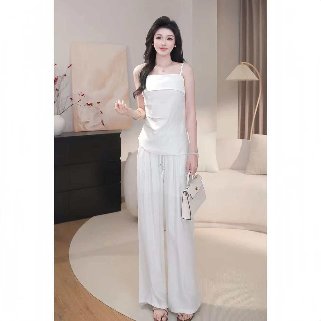 韩系设计感吊带棉麻套装时尚2025年新款气质显瘦高腰宽松百搭