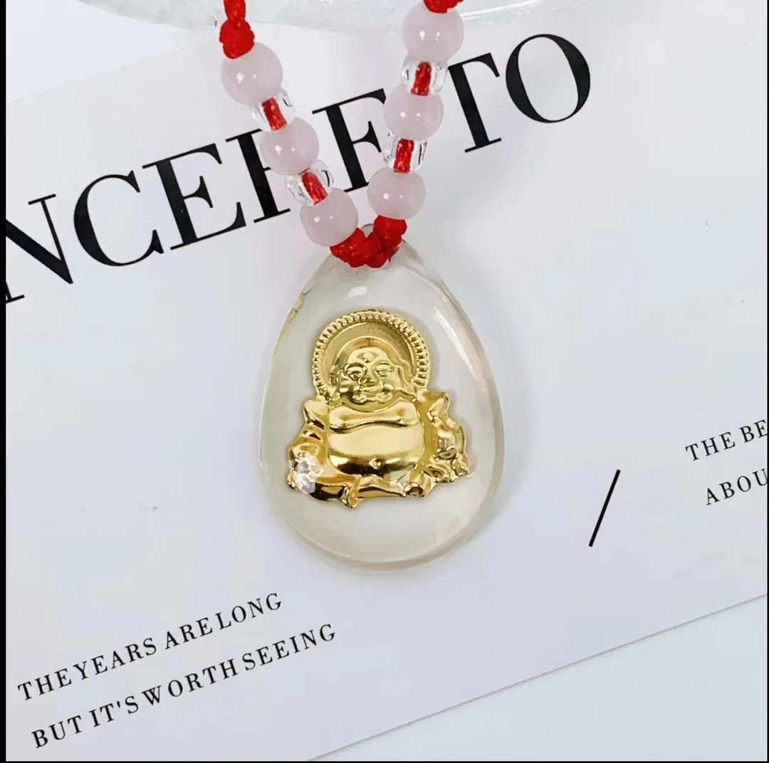 古法工艺精美金色弥勒佛仿水晶手工吊坠饰品
