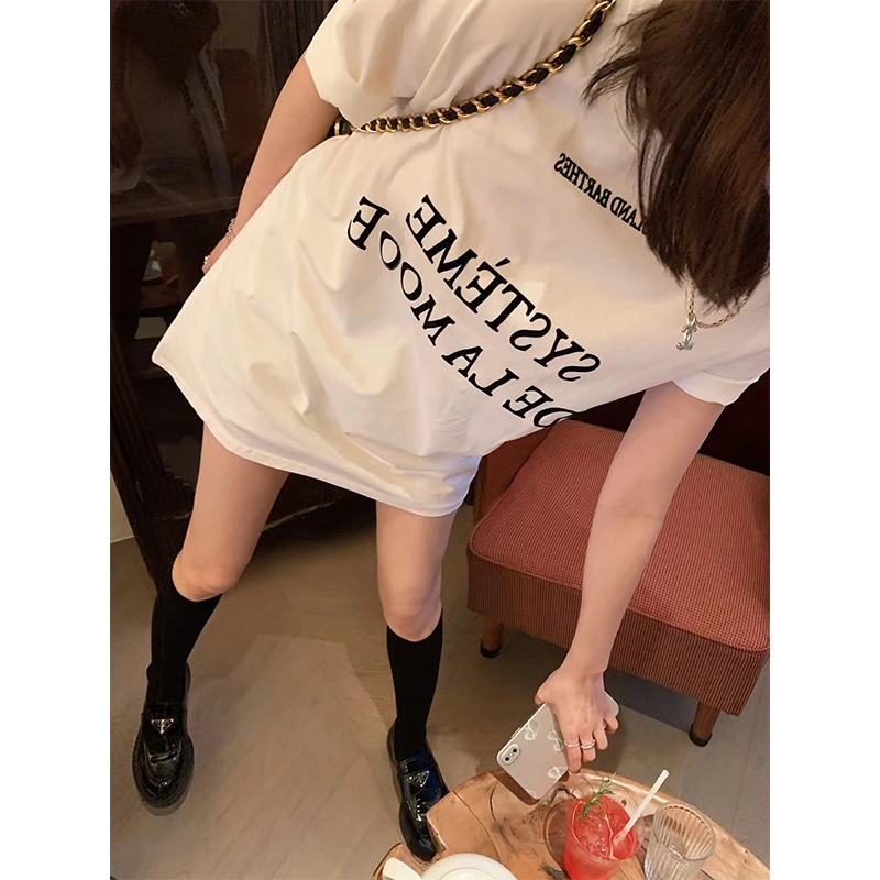 多巴胺风格衣服纯欲辣妹字母白色短袖T恤女设计小众宽松下衣失踪